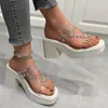 Slippers Crystal High Heels Women 2024 Summer Fashion Pvc Luxury Shoes для прозрачных насосов Slingback Zapatos Mujer
