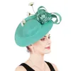 Elegant rosa fjäder fascinator bröllop brud hårklippshatt för fest cocktail headpiece lady chic blommor mönster huvudbonader