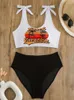 Femmes de maillots de bain féminines 5xl High 2024 Bikini Palme à la taille de palmier imprimé de maillots de bain à coups de bikinis à épaule