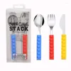 Ensembles de vaisselle grade des enfants mignons en acier inoxydable Set Set Fork Fork Knife avec boîte 3pcs