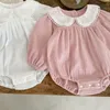 Vêtements de bébé de printemps Born Girls Long Manchet Peter Pan Collar Cotton Raiper Bodys Onepieces Sweet Princess Outfits 240329