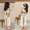 Clothing Sets Summer Childrens Girls Suit Vest Pants Floral Sleevel Korean Two-piece Children's Seaside Holiday Exotic 2024