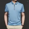 Polos Męski Letnia T-shirt z krótkim rękawem Lapel Business Casual wszechstronne polo liczne w paski zip-up tenie komfortowe topy