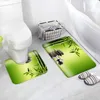 Zen Bath Mat Set Green Bamboo Black Stone Landinljus som flyter Vattenträdgård Landskap Badrum Dekor Mattan Non-Slip Mattor U Shape Mats