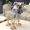 Candle Holders Glass Metal Holder Golden Petal Crystal Tree Shape Desktop Crafts Ornaments Wedding Accessories Home Decoration