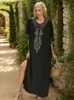 Basic Casual Dresses Indie Folk Embroidery Sexy V-Neck 2024 Spring Summer Beach Dress Tunic Women Beachwear kaftan Maxi Dresses Q775 L49