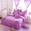 Sängkläder set Set Cotton Korean Pink Princess Style Spets Beds Sheets Wedding Däcke Cover 2024