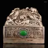 Decoratieve beeldjes China Antiek Pure koper zilverplaten Set Gemstone Nine Dragon Seal Jade