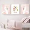 Pink Crown Swan Golden Custom Baby Kids Name Name Affiches et imprimés Nursery Wall Art Toivas Painting For Girls Bedroom Decor