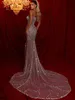 Urban Sexy Dresses Sexig Illusion Side High Slit Cocktail Dresses Sparkly Crystal Evening Dress 2024 Luxury Mermaid Long Prom Gown Robe de Marie 24410