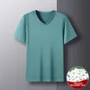 Top Grade 17 Mulberry Silk Brand Tops V Neck T Shirts For Men Summer 2023 Short Sleeve Casual Fashion Mens Clothing 240402
