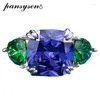 Pierścienie klastra Pansysen Vantage 925 Srebrny srebrny 10x10 mm poduszka Cut Tanzanite szmaragdowy kamień szmaragdowy dla kobiet