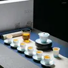Tee-Sets chinesischer Gletscherblau Gaiwan Teetasse Set Komplett Tee High-End Jade Porzellan Moderne einfache Keramikhersteller Zeremonie