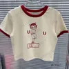 MIUI Camisa Tops Diseñador de ropa Camisetas de ropa de caricatura Miui Cat Girl Impresión Camiseta de cintura desnuda Camiseta Bordes de manga de manga corta para mui Mui T Shirt 228