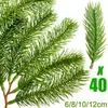 Decorative Flowers 10/40pcs Mini Artificial Christmas Pine Needle Short Branches Plant Stems Xmas Tree Decoration Home Ornament DIY Wreath