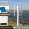 Off-grid systeem 5 kW verticale windturbine 48V laag geluid met off-roosteromvormer en controller met binnenhaarddroger