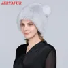 JINGERYA REAL FOX FORS CHAUTS RUSSIE FEMMES KNITTD CAP MARCHE DE haute qualité Couture à main les bonnets d'hiver Naturel Fur Snow Hat