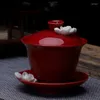 TeAware Setleri El Yahudi Çiçek Gaiwan Teapup Teapot Çin Ru Fırın Seti Kase Seramik Pot Kupası Porselen Hediyesi