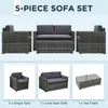 4 Piece Wicker Patio Furniture Set with Cushions, Outdoor Sectional Furniture with 2 Sofa, Loveseat, and Glass Top Coffee Table