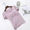 Mulheres Sleeve Sleeve Sleep Tops Tombo Pad Pad Moradia Modal Casa Casa Listrada Camiseta Roul