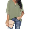 Women's Summer Tops Short Sleeve Casual Shirts V Neck Chiffon Dressy Blouse Tops 2404111