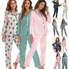 Accueil Vêtements Imprimé à manches longues Pijamas Suit salon Wear Spring Summer Femelle 2PCS PAJAMAS SELL VISSONS LOBE SATIN LORDS VOITURES DE NIGHTES