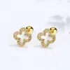 Lucky four-leaf clover screw threaded stud earrings for women 925 sterling silver simple earrings