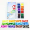 12 Farben Feste Aquarellfarbe Set Professionelles Landschaft Farb Aquarell Pigment Malerei für Anfänger Zeichnen Kunstzubehör