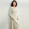 Casual Dresses Ladies 2024 Autumn French Style Slim-cultivating Temperament Wool Knitted Bottom Dress Women's Sweater Pleated Skirt