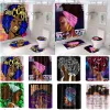 Afro-américain Afro Black Girl Shower Rideaux Femme Art Design Graffiti Bathroom Mat Set Anti-Slip Soft Bathhome Decoration