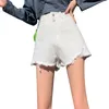 Frauen Shorts Frauen Vintage Distressed High Taille Jeans Girls Casual Franed Saum zerrissen sommerweit Bein A-Line Short mit Taschen