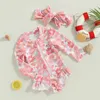 Focusnorm 0-3Y Kids Girls Swimsuit Romper 2st Flamingo/Flower Print dragkedja långärmad baddräkt med huvudbonader
