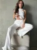 Hemkläder Linad Sticked Pyjamas för kvinnor 2 stycken Set Print O Neck Sleeveless Top Female Ruffle Byxa Suits Summer Homewear