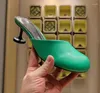 Slippers Real Leather dames talons hauts Chaussures de pantoufles à moitié glisses 2024 Nom d'été Green Silver Pinway tasse chaussure