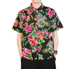 Chemises décontractées pour hommes Men de la chemise vintage Summer chinois avec motif de fleur support de support Bouton Plackeet Sleeve courte