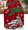 Christmas Red Truck Cedar Linen Table Runners Holiday Party Decor Reusable Table Runners for Dining Table Navidad Decorations