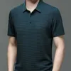 最大5xL夏のメンズロップアップホローショートスリーフポロシャツアイスシルク通気性ビジネスファッションTシャツ男性ブランド服240401