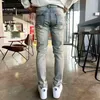 Men's Jeans High Street Fashion Designer Men Retro Washed Yellow Blue Stretch Skinny Fit Ripped Hip Hop Brand Pants Hombre