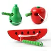 Baby Holz Puzzle Wurm Essen Obst Apfel Birne Lustige Holzfadenspielzeug Montessori Bildungsspielzeug für Kinder
