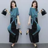 Women's Two Piece Pants Wide Leg Suit Women Summer 2024 Fashion Loose Mother Casual Two-Piece Female Professional Chiffon Culottes