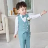 Trousers Children's Spring Autumn Vest Suits Set Boys Birthday Party Host Wedding Performance Costume Kids Waistcoat Pants Bowtie Clothes