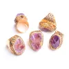 Micro -inleg amethist open ringen voor vrouwen onregelmatige boho natuurlijke kristallen vingerring bruiloft sieraden