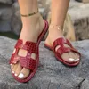 Slippers 2024 Fashion Women's Summer Shoes Crocodile Pattern Solid Flat With Sandals Luxury Non-slip Rubber