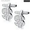 Cuff Links High quality crystal luxury cufflinks for men and fashionable currency symbol French shirt cufflink Y240411