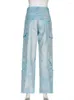 Kvinnors jeans Weekeep Fashion Street Style Baggy High midjestickor Patchwork Cargo Pants Korean Chic Y2K Vintage Denim Trousers Hippie