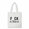 Sacs à provisions Tout ce dont j'ai besoin, c'est un sac à bandoulière Funny Letter Imprimer des étudiants adolescents Canvas Original Design Women Kawaii Élégant sac à main