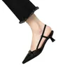 Платье летние женские туфли заостренные сандалии для ноги прямы Слинг -защитники Средние каблуки Перекачивания патентная кожа на Zapatos Mujer