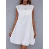 Abiti casual Ladies Summer Fashion Sleeveless Hollow Out Dress Out Solido O Neck White Princess Streetwear Women Party