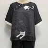 2PCS/セット女性服装Tシャツパンツセットバタフリープリントルーズワイドレッグキティ印刷サマーシャツパンツセット女性