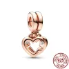 Rose Gold Splated Linked Sister Hearts Split Dangle Charm 925 Srebrny koralik Fit Fit Oryginalny Pandora Bransoletka DIY Prezent biżuterii